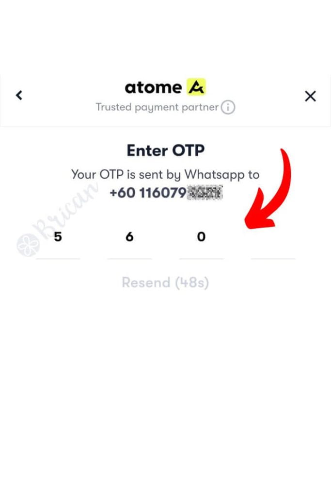 Atome payment step 6