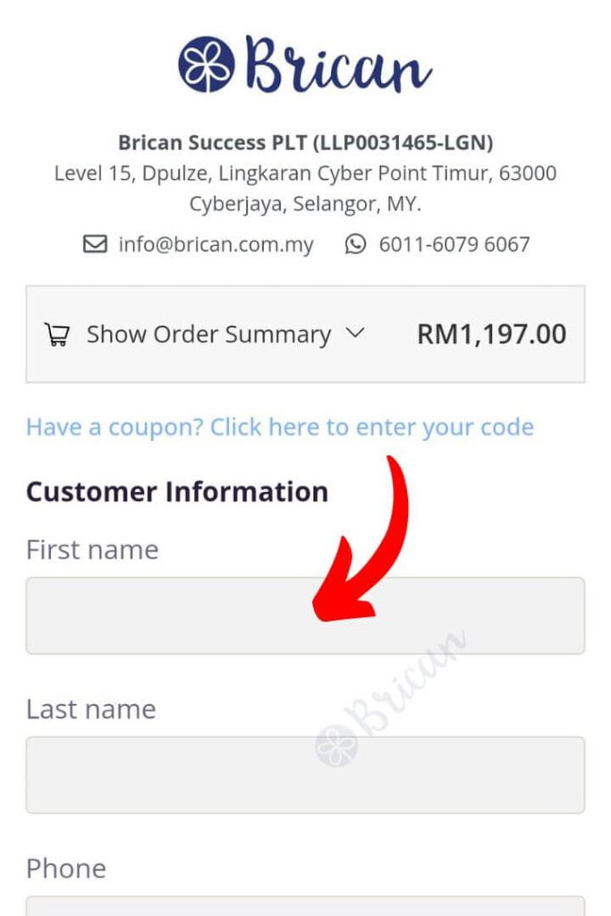 Atome payment step 1