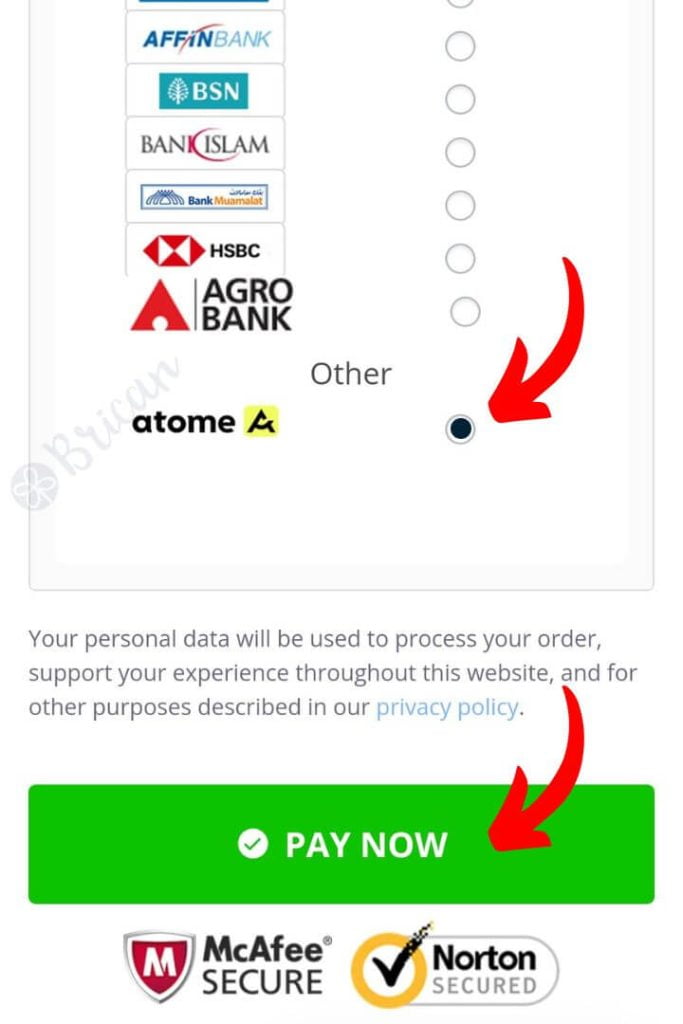 Atome payment step 2
