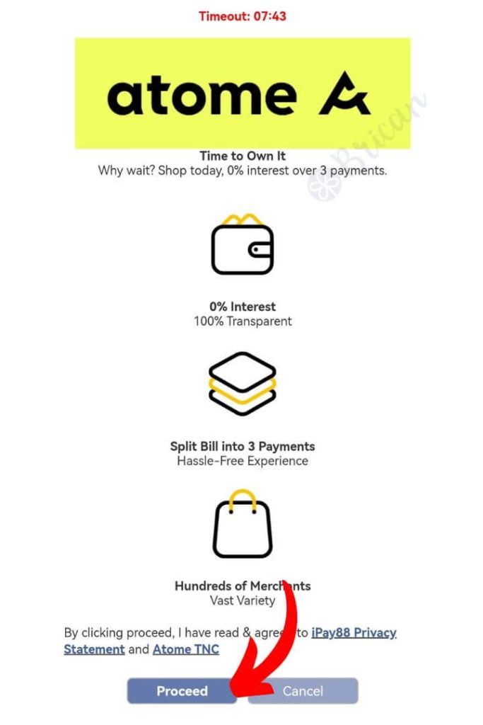 Atome payment step 3